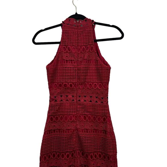 Two Sisters Womens Sheath Halter Dress Lace Eyelet Ruffled Hem Lined Zip Red 6 - Picture 4 of 6